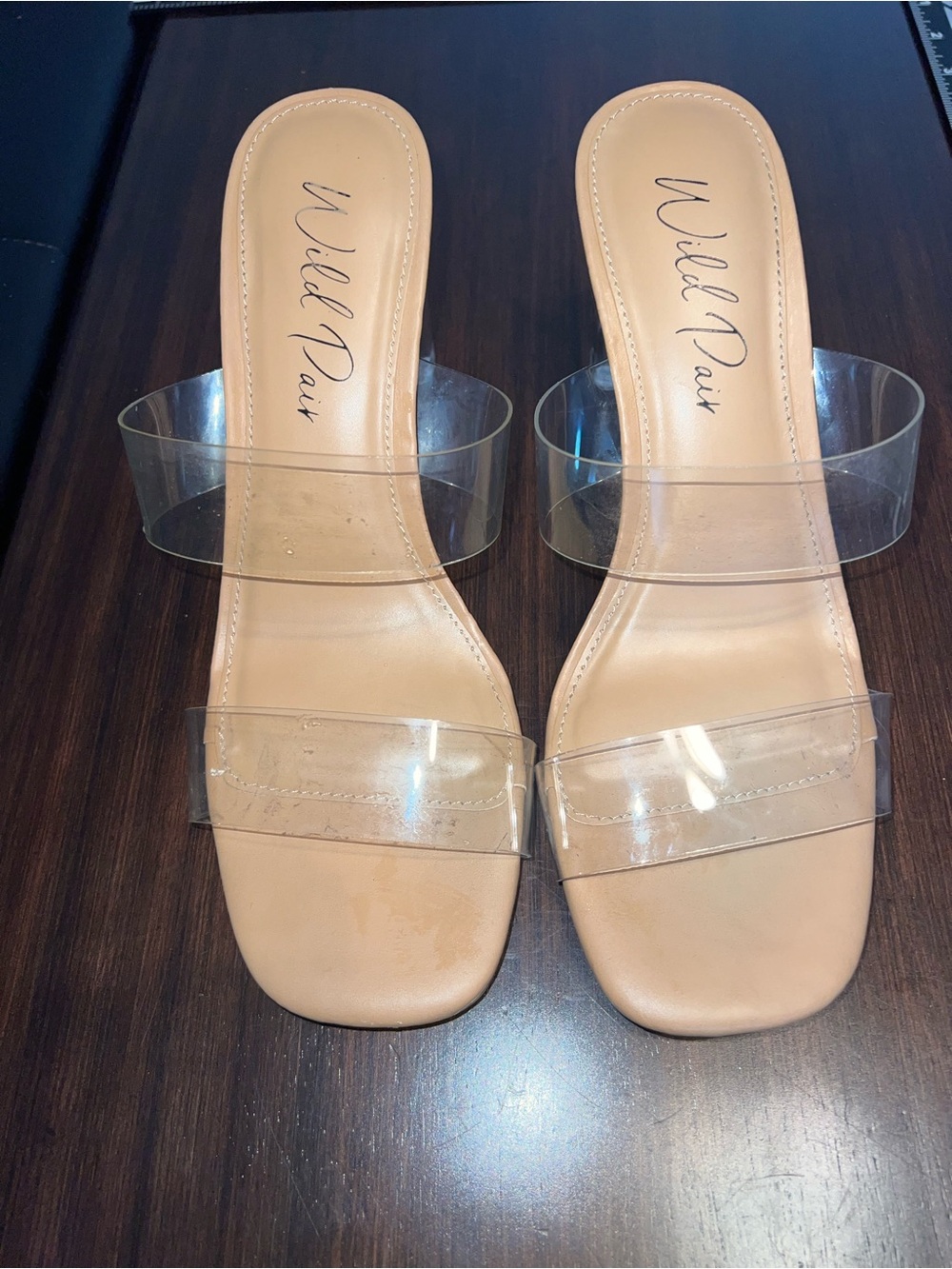 Wild Pair Clear Strap Nude Slide Mules